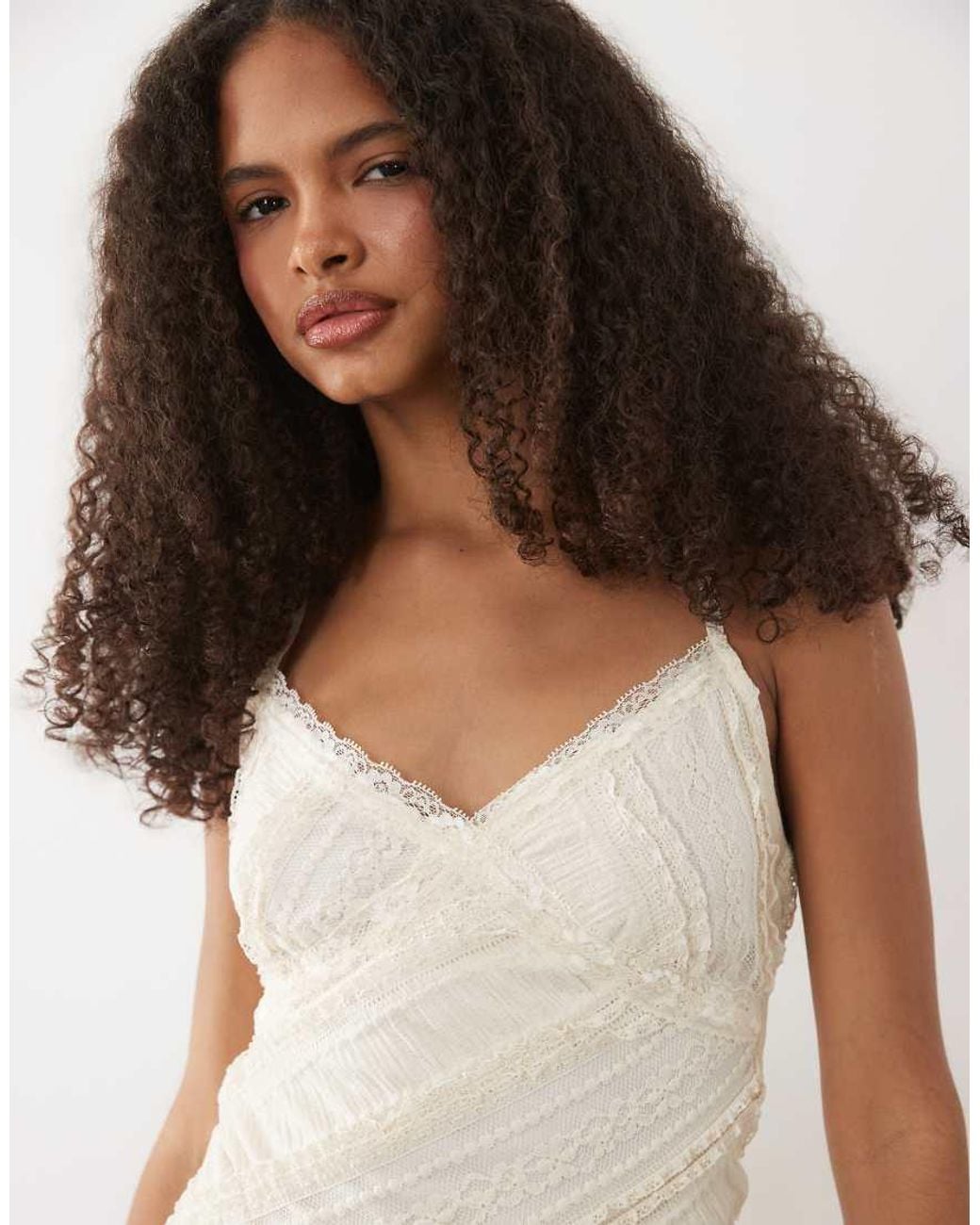 Mango White Textured Lace Cami Top