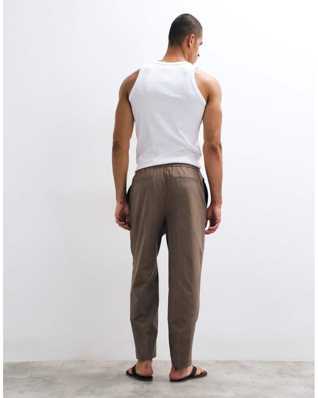 ASOS Natural Tailored Relaxed Tapered Linen Look Pants for men