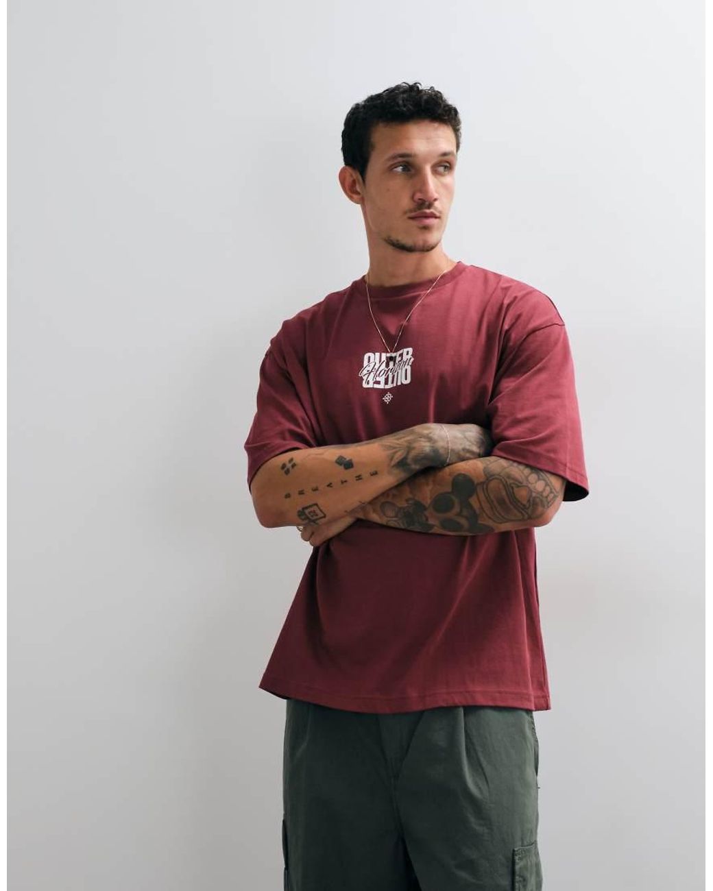 ASOS Red Oversized T-shirt With Text Embroidery for men
