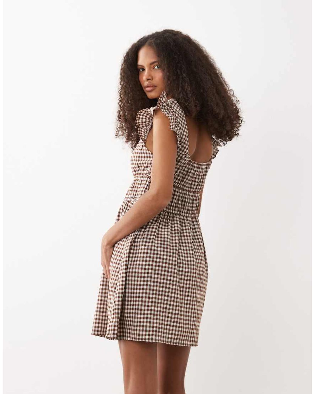 Wednesday's Girl Brown Wednesdays Girl Milkmaid Ruffle Sleeve Dress