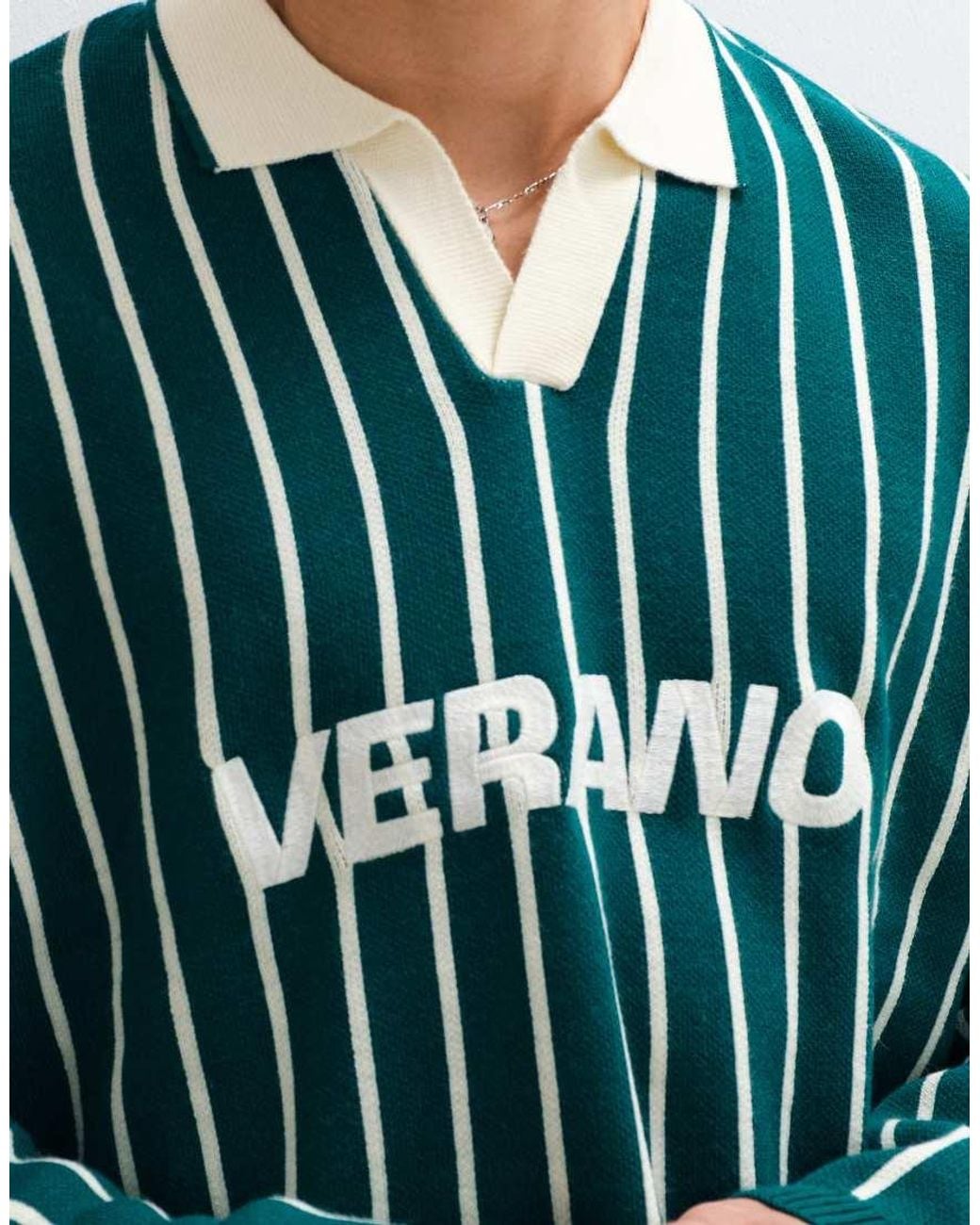 ASOS Green Oversized Knitted Notch Neck Polo for men