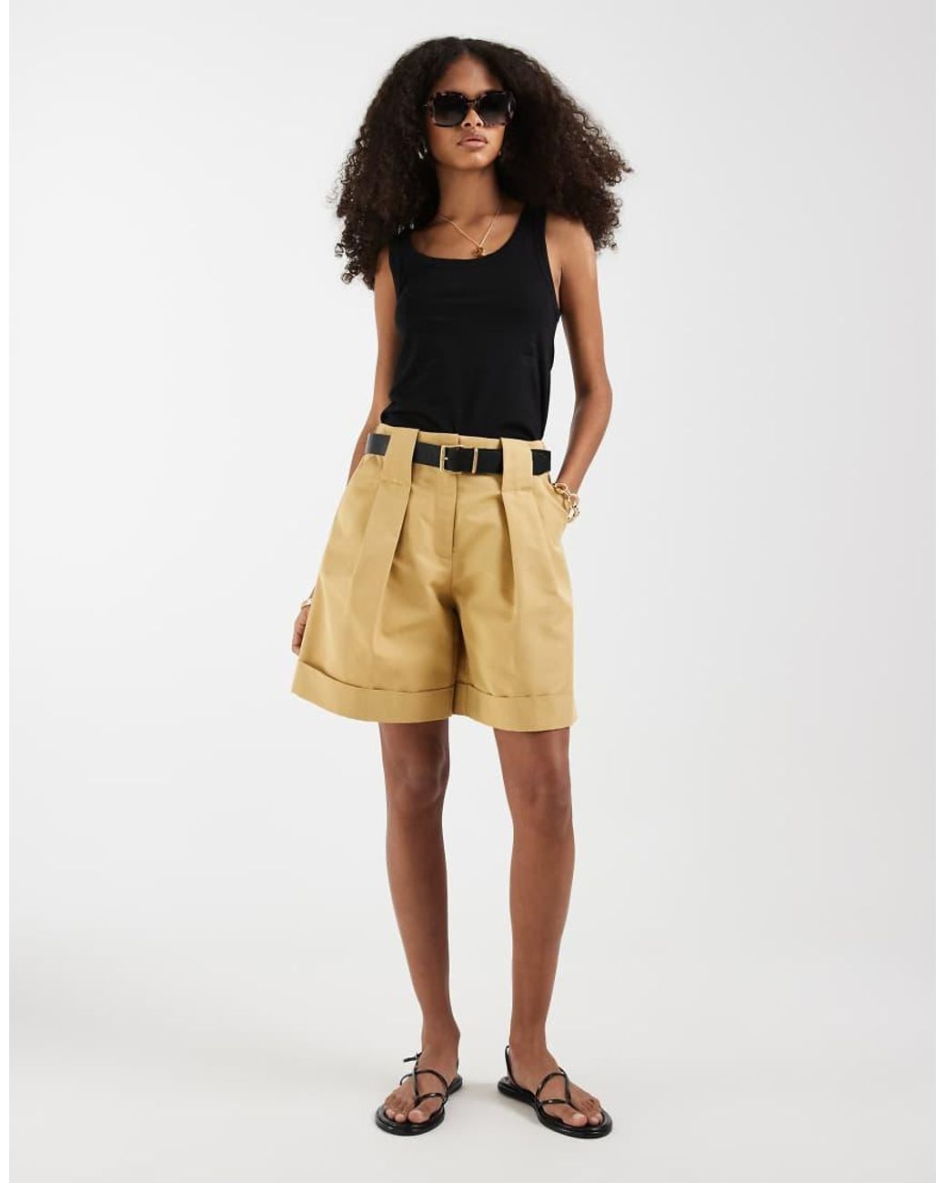 ASOS Multicolor Tailored Belted Turn Up Shorts