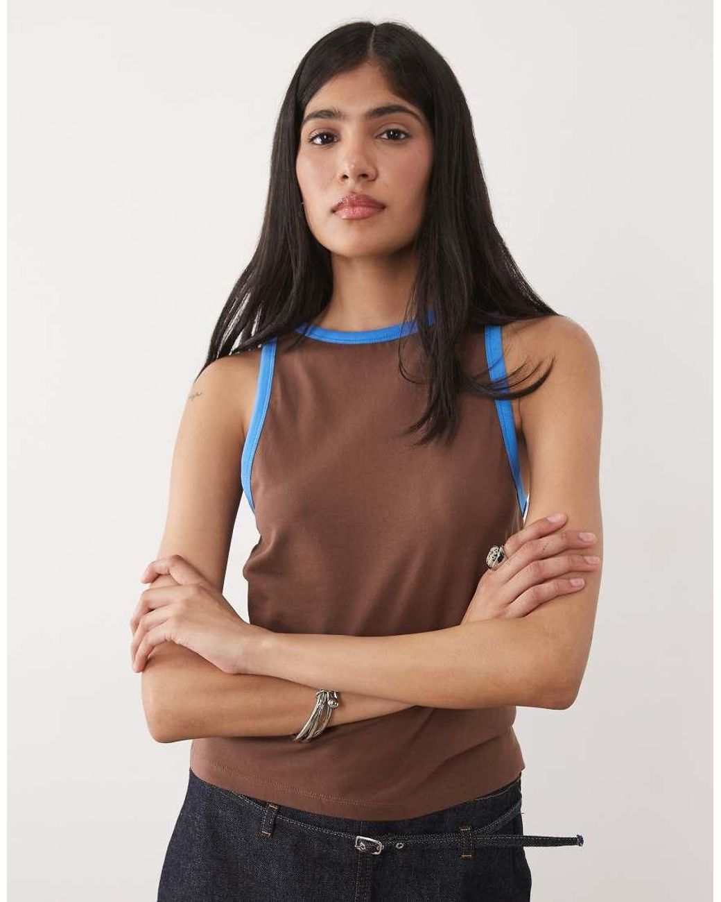 ASOS Brown Contrast Rib Racer Vest Top