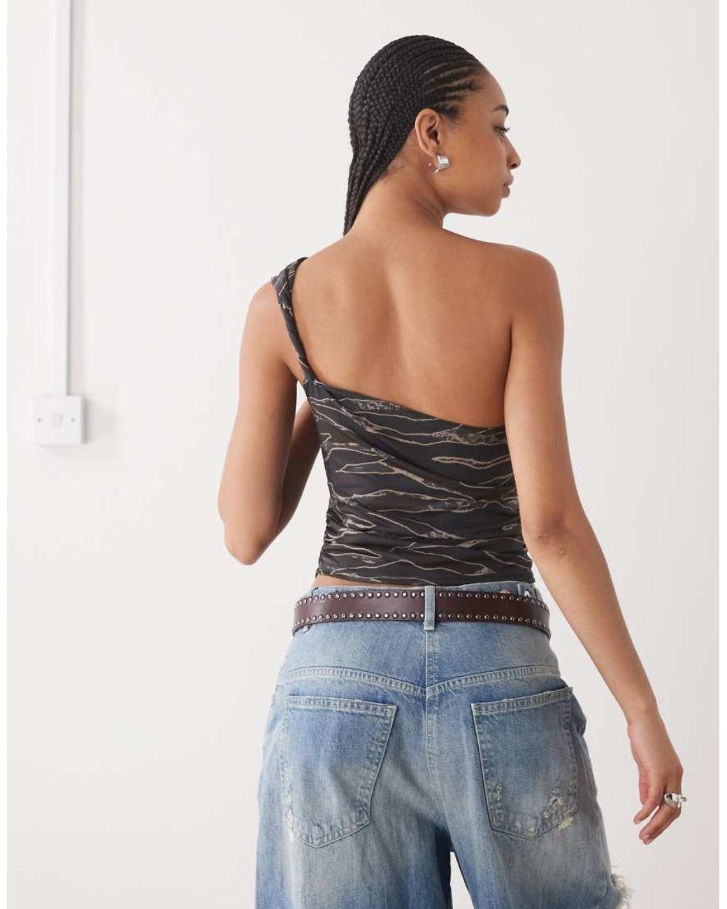 Collusion Blue One Shoulder Knot Detail Scarf Top