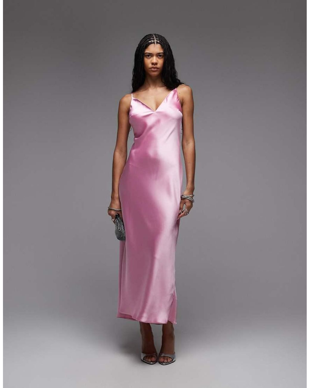 ASOS Purple High Apex Satin Midi Dress