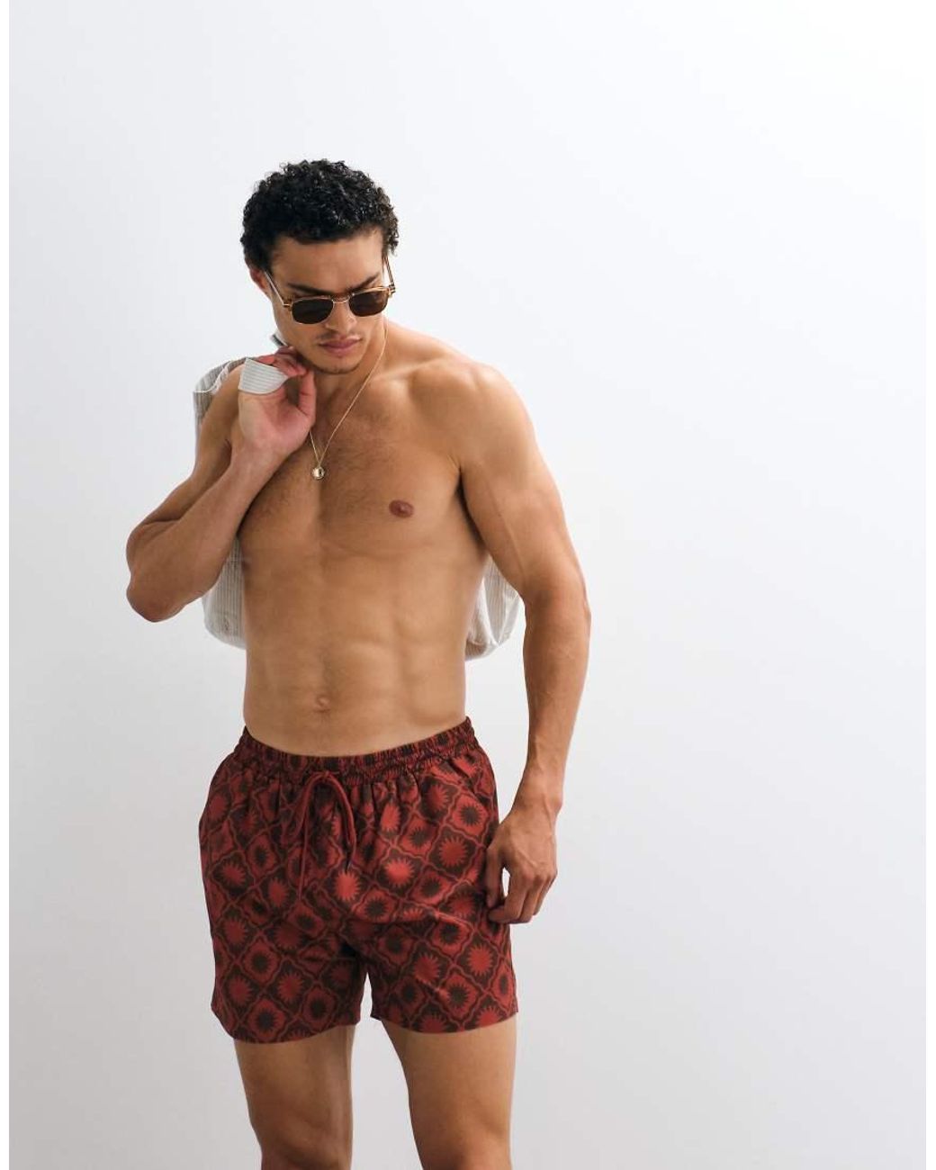 South Beach Red Sundial Print Swimshort for men