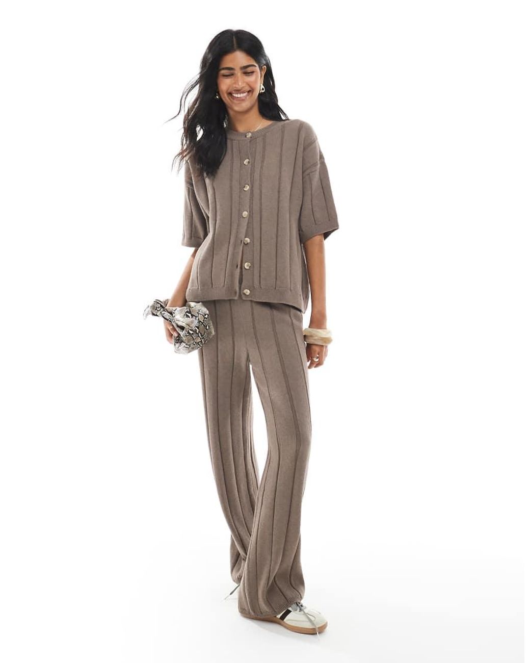 ASOS Brown Knitted Cotton Cardigan Co-ord
