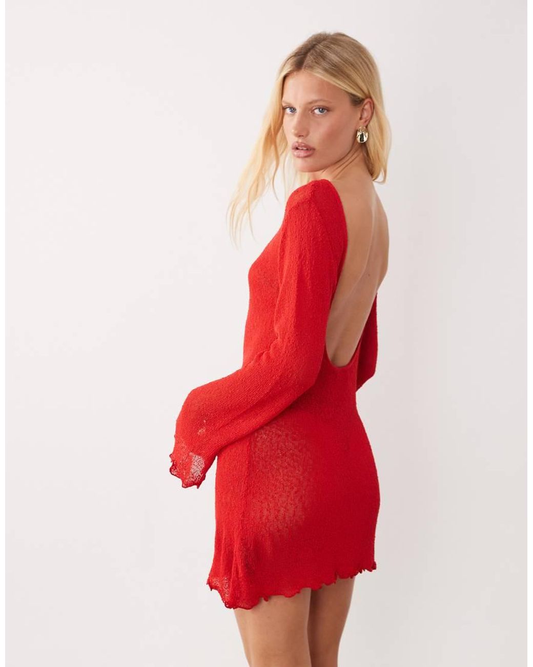 ASOS Red Beach Knitted Boucle Scoop Back Mini Dress