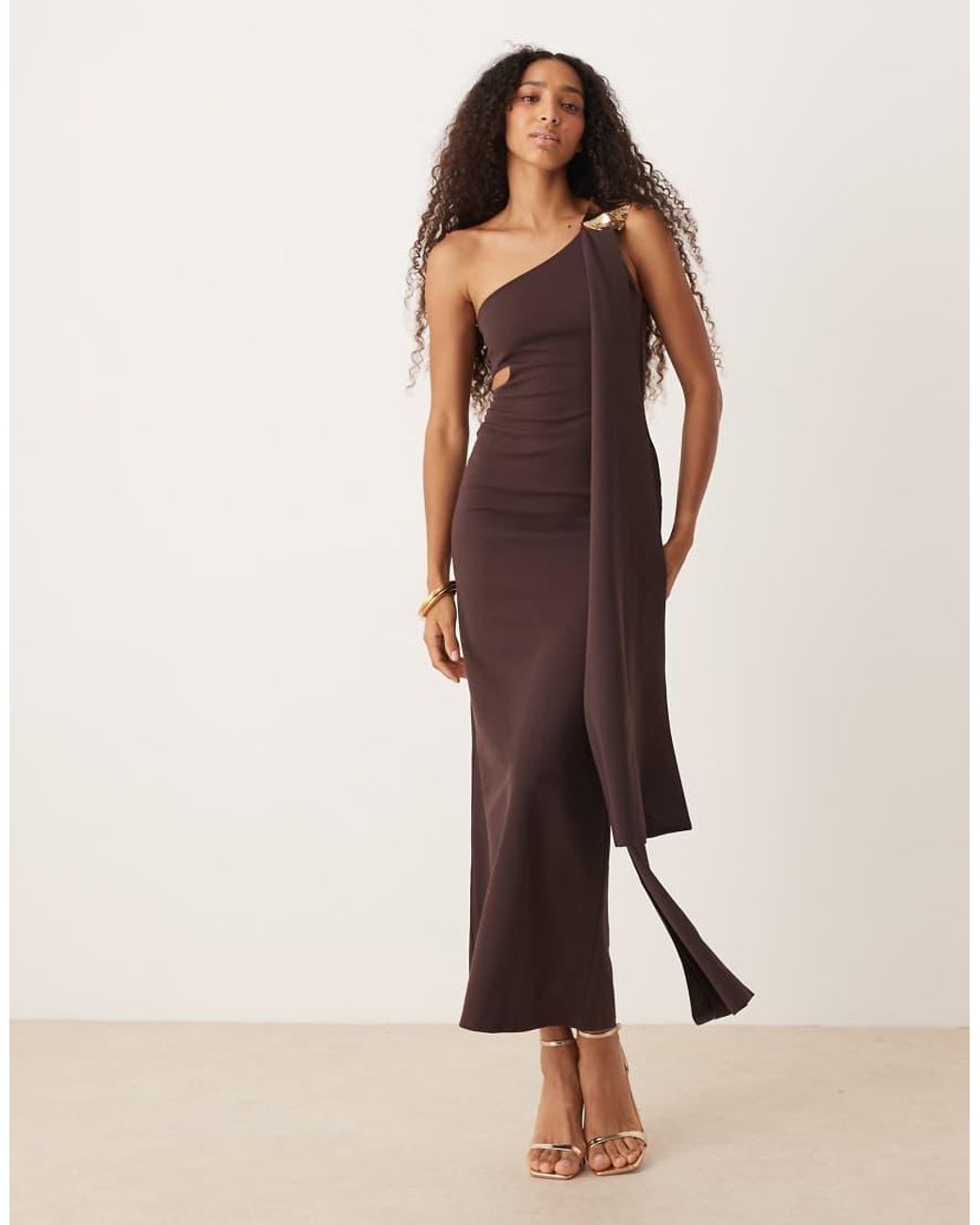 strapless open back dress La Lune Gathered One Shoulder Maxi Dress | Midnight | Dresses main image 0