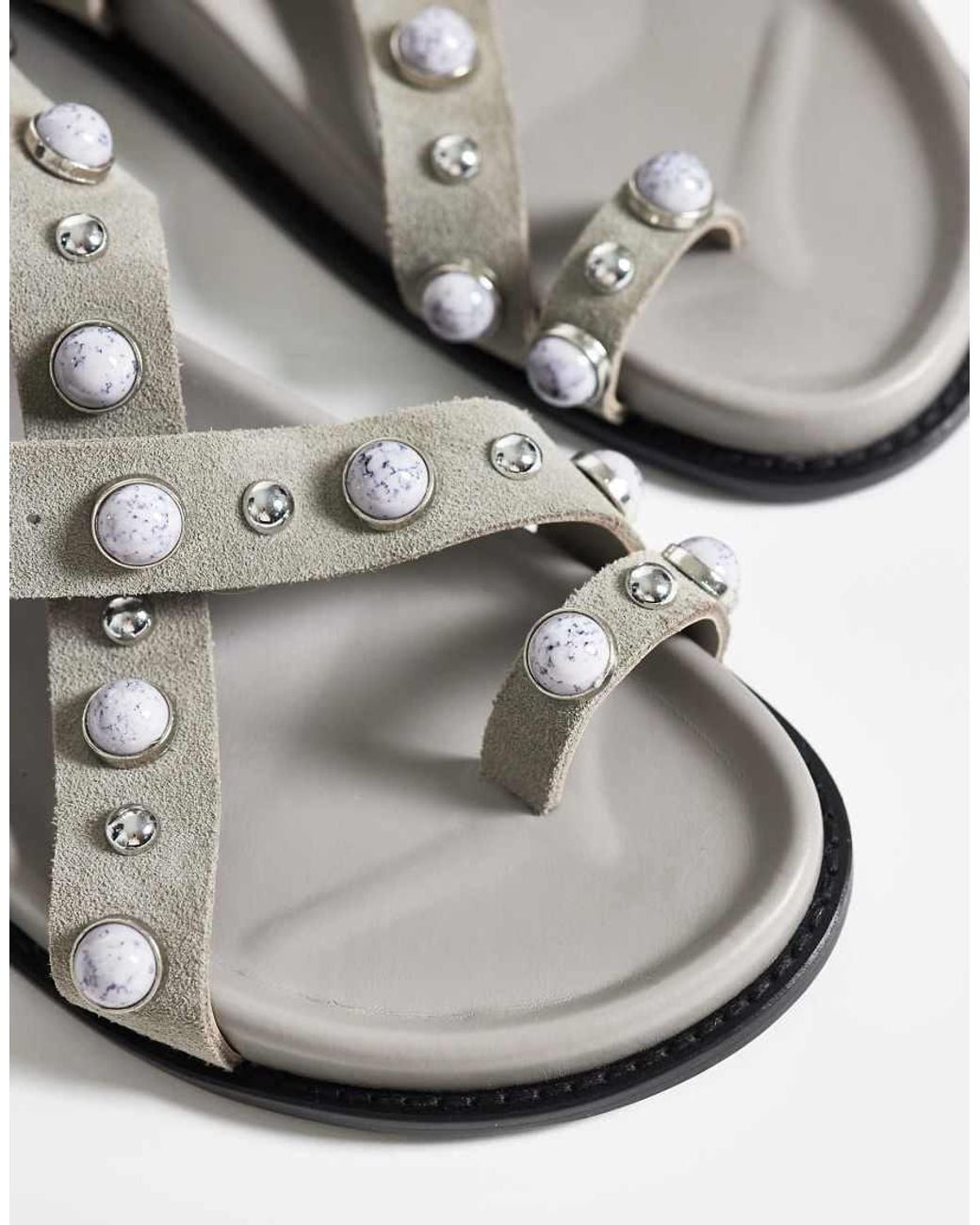 Steve Madden Metallic Linear Studded Footbed Sandals With Buckle Strap