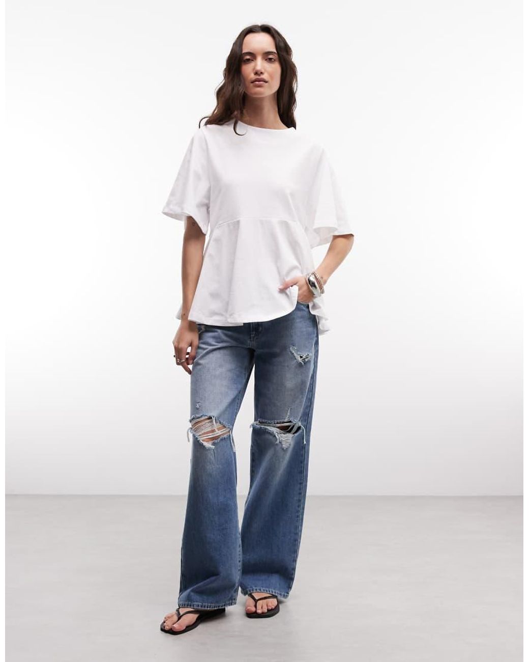 ASOS White Oversized T-shirt With exaggerated Sleeve And Peplum Hem