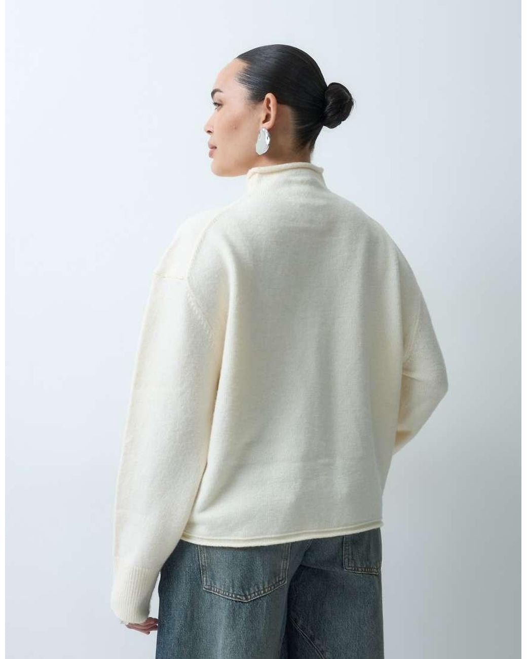 ASOS White Asos Design Curve Funnel Neck Concealed Placket Relaxed Cardigan