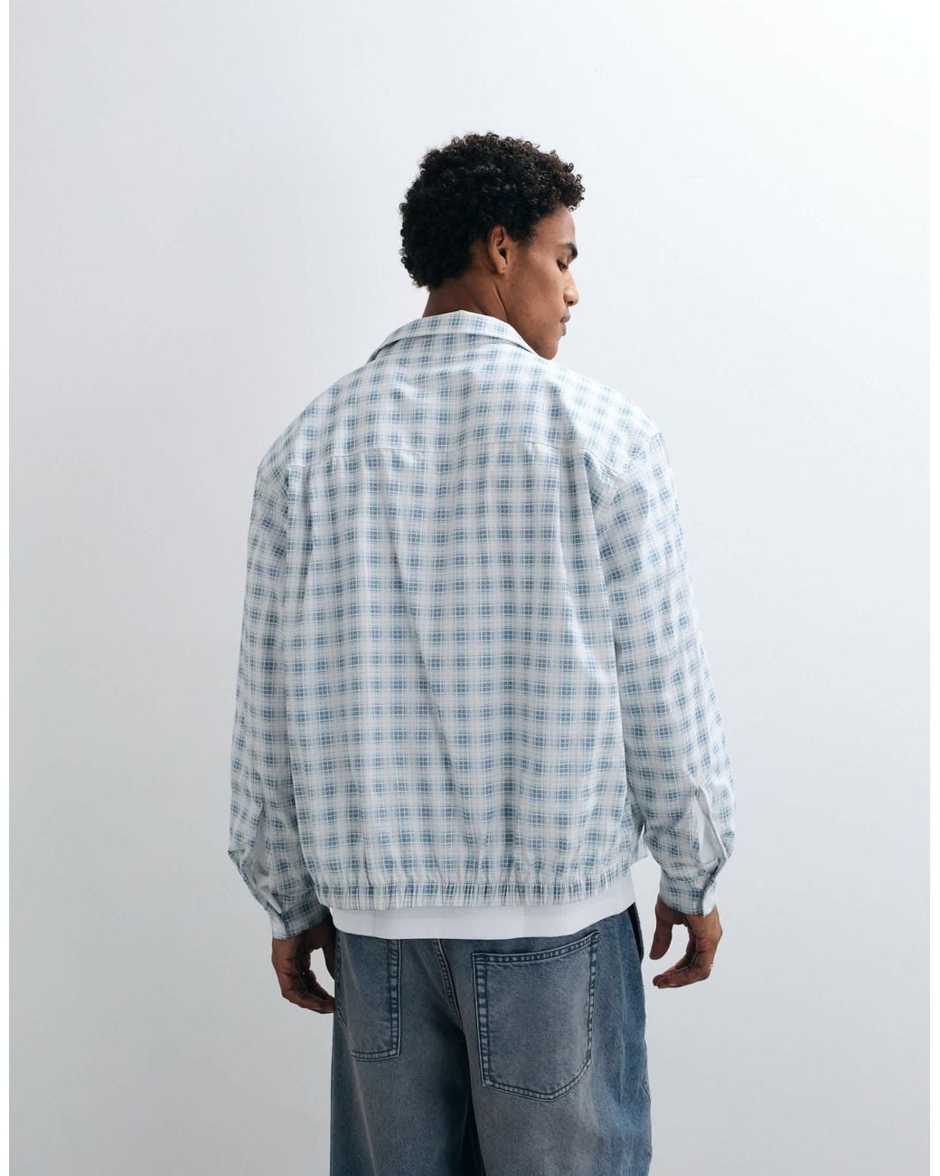 ASOS Blue Boxy Oversized Zip Through Funnel Neck Jacket for men