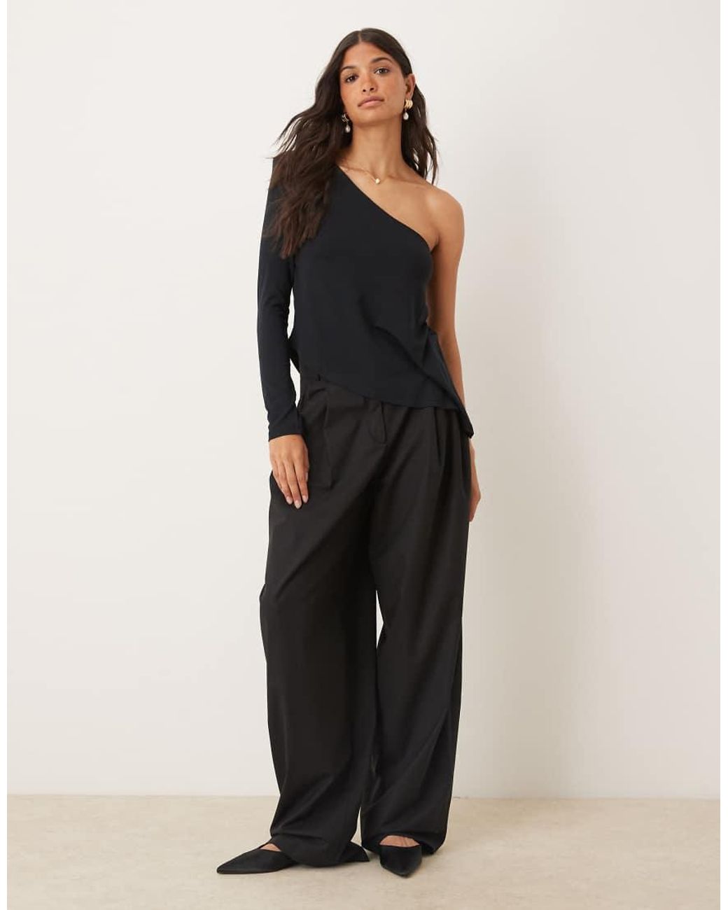 ASOS Blue One Shoulder Asymmetric Long Sleeve Top With Shoulder Pads