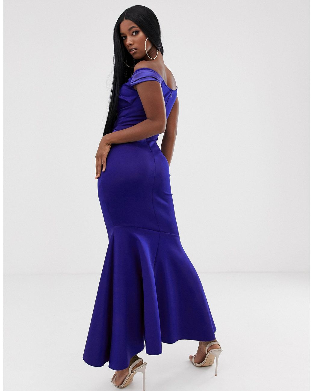 Lipsy Scuba Bardot Maxi Dress in Blue Lyst UK