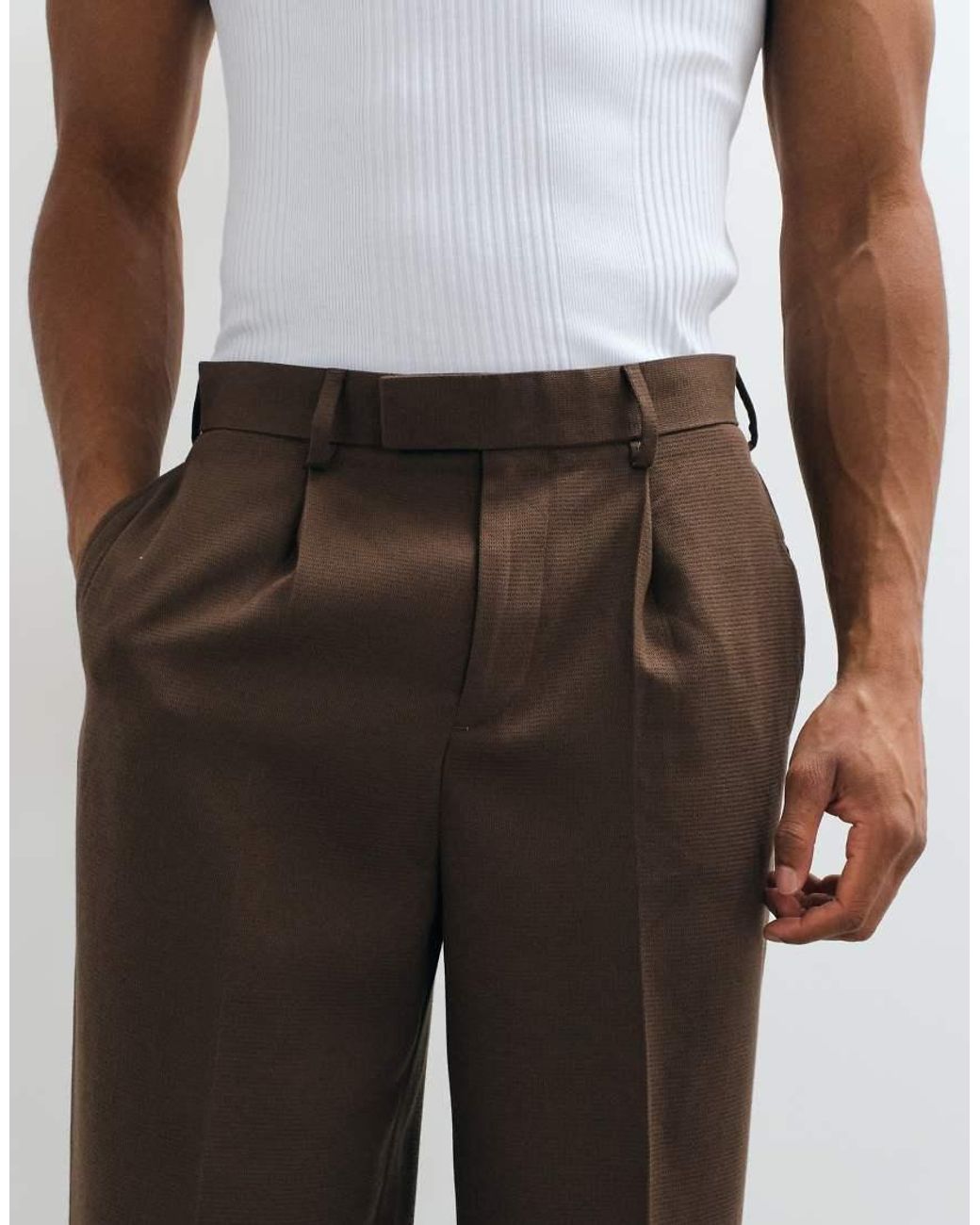 ASOS White Tailored Pleated Relaxed Tapered Pants for men
