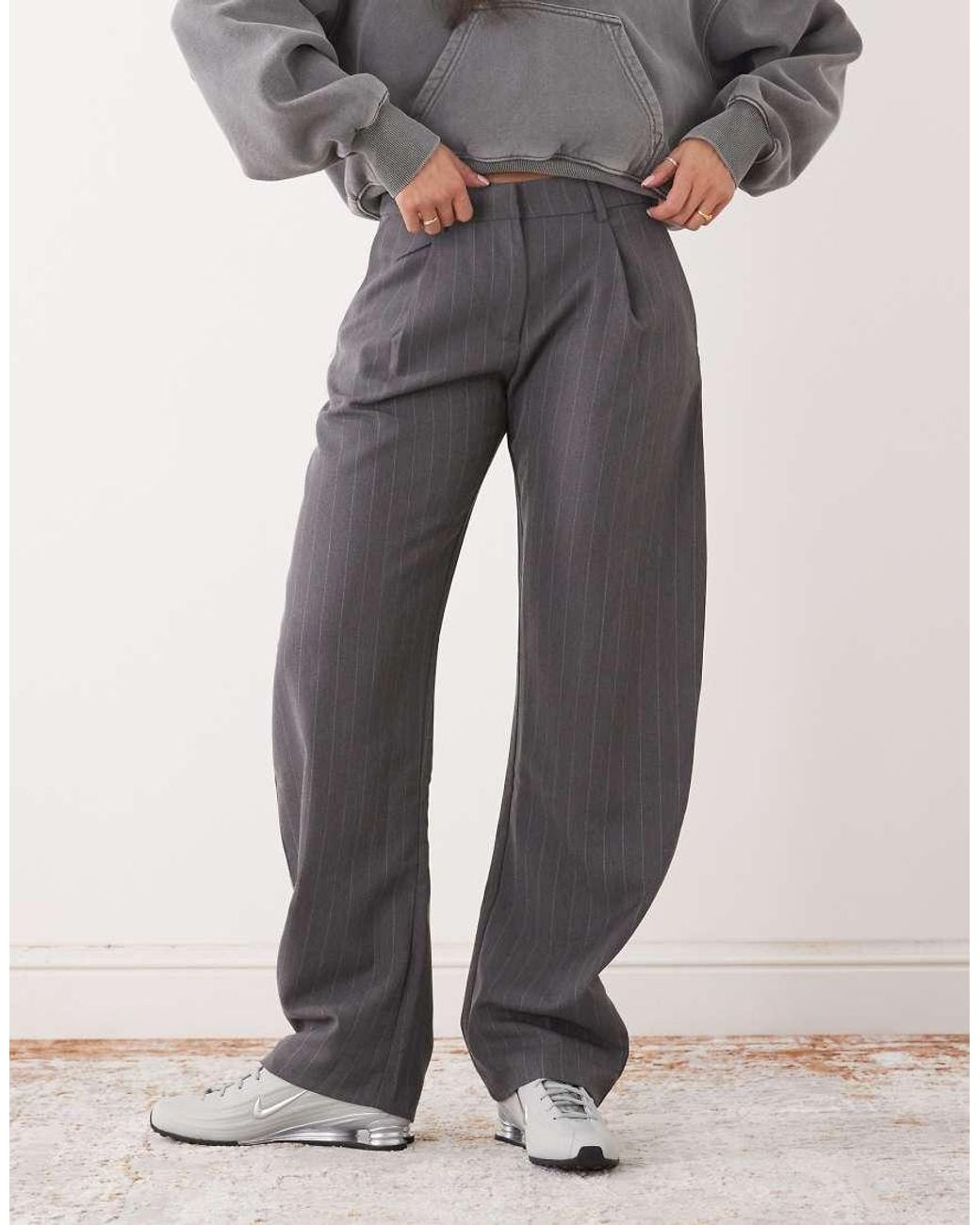 Monki Gray Barrel Leg Tailored Trouser