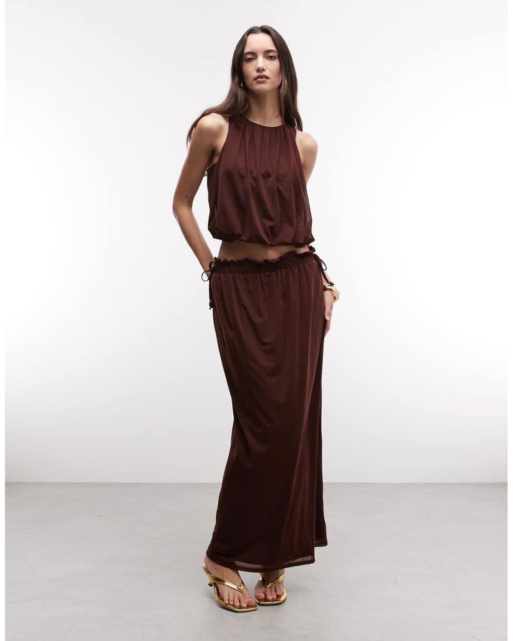 River Island Brown Chiffon Bubble Hem Racer Top