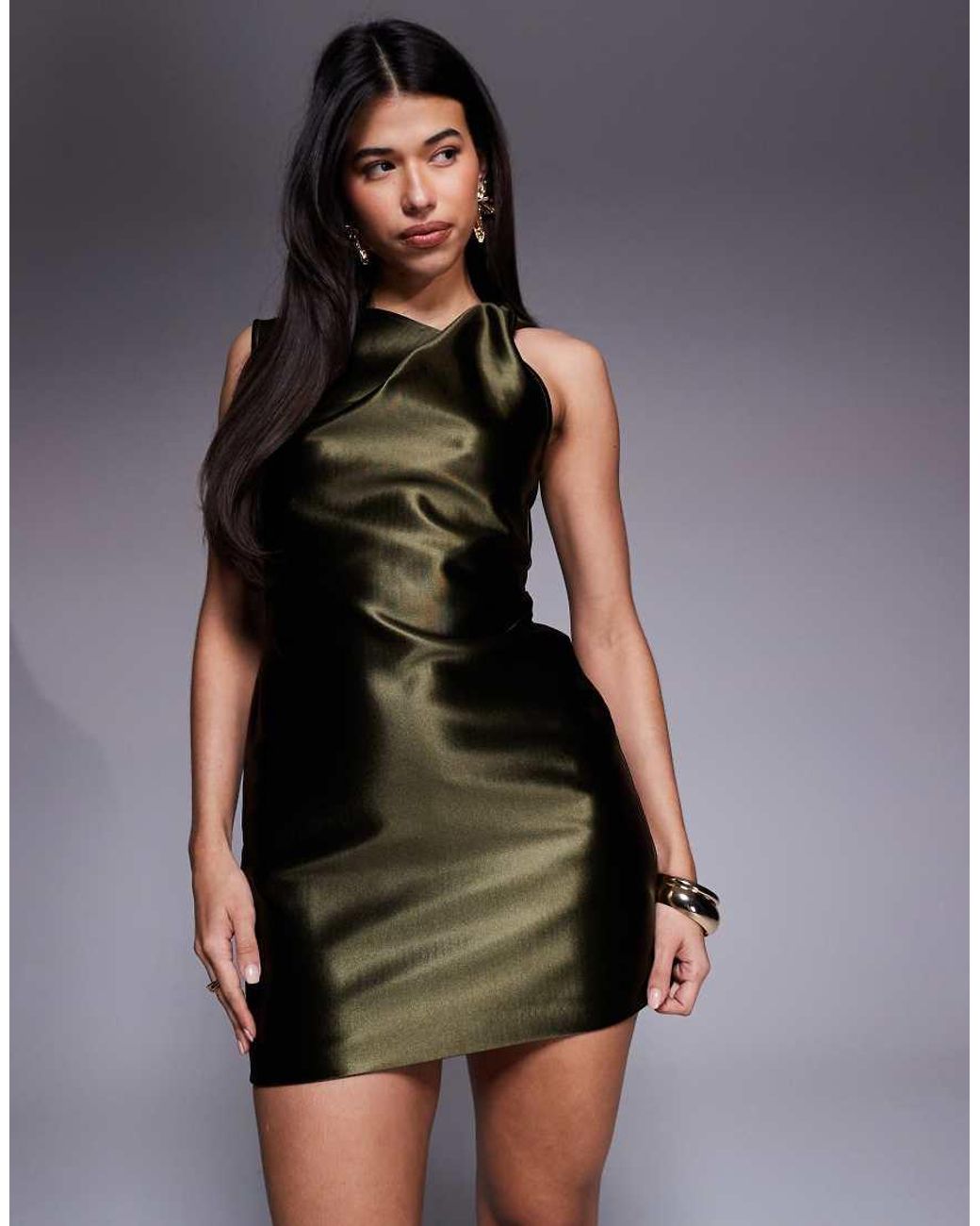 asos design wrap mini dress in high shine satin ASOS DESIGN High Shine Satin Backless Balloon Sleeve Mini Dress In Purple for Women