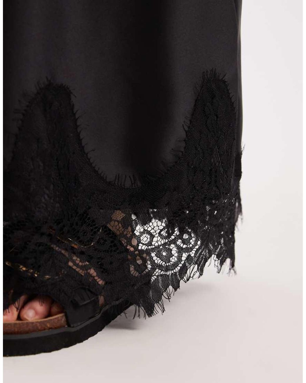 ASOS Asos Design Petite Lace Hem Fishtail Maxi Skirt in Black | Lyst UK