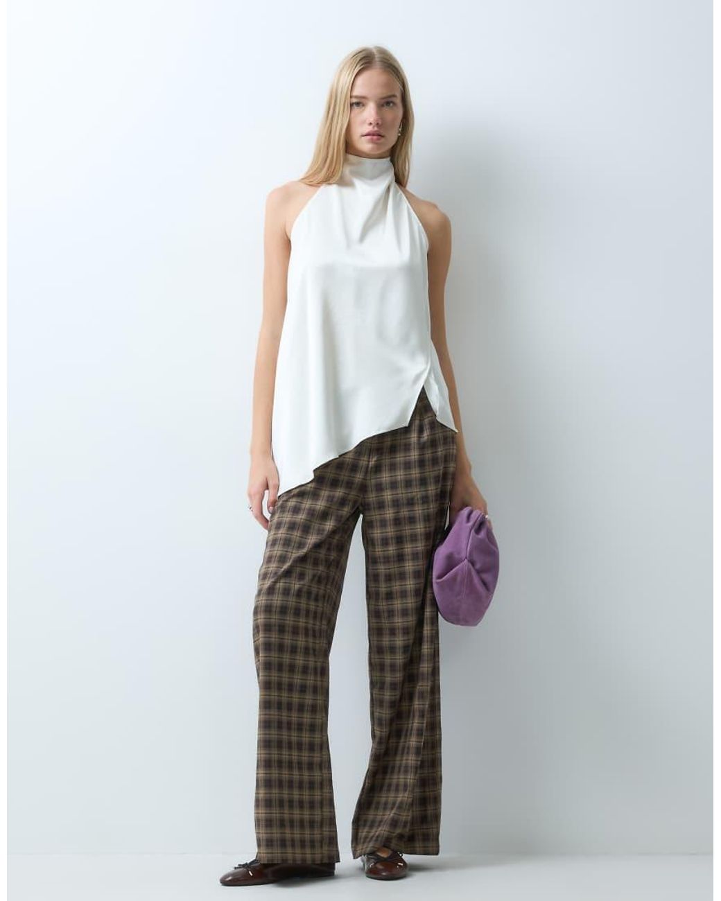 BRONZE SNAKE White Open Back Asymmetric Halterneck Top