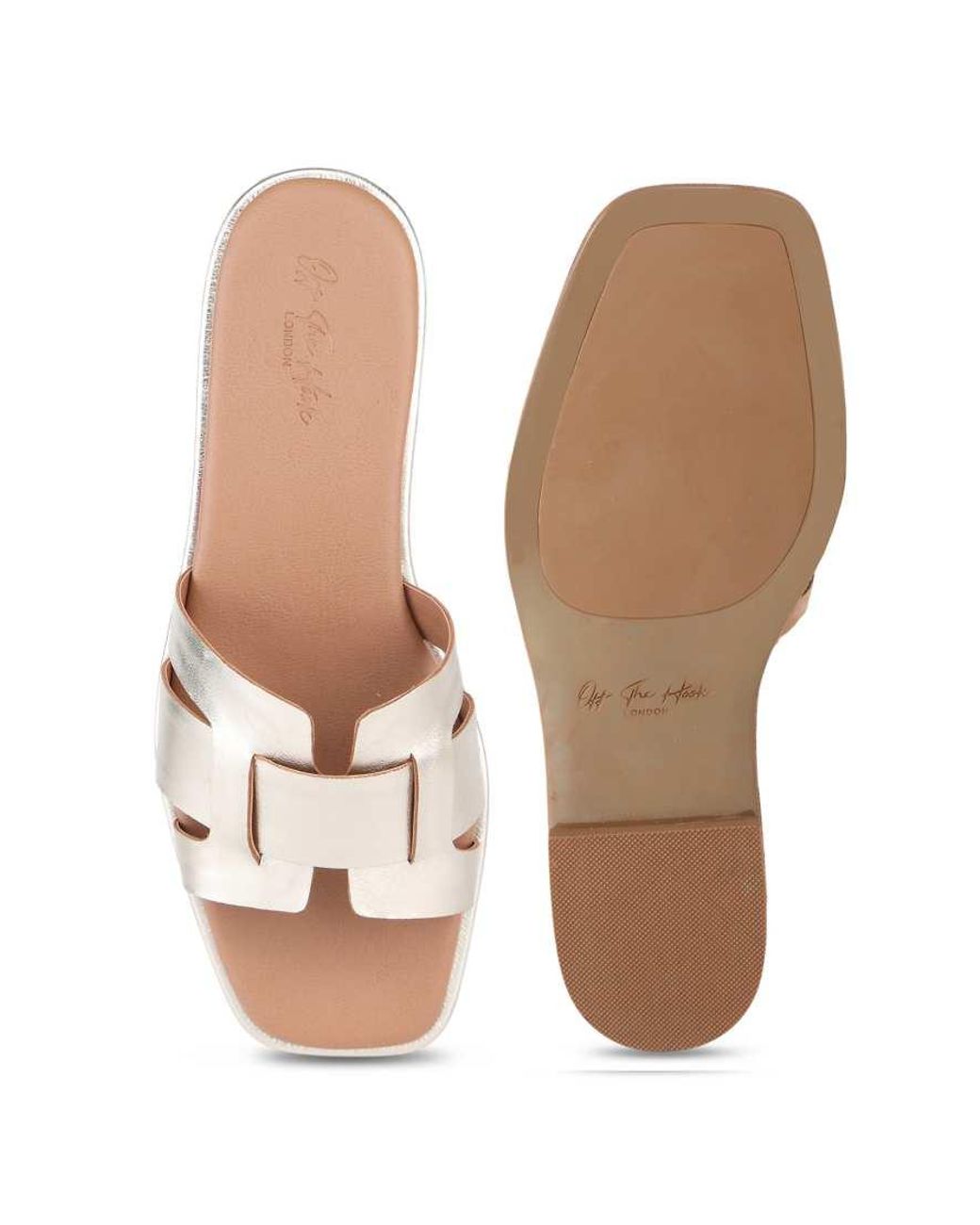 OFF THE HOOK White Heath Leather Slip On Flat Sandals