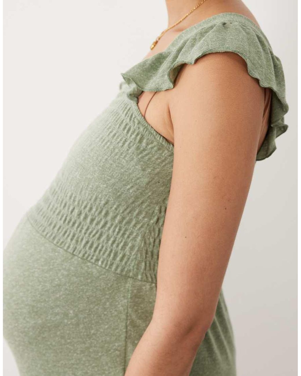 Mama.licious Green Mamalicious Maternity Shirred Bust Jersey Wide Leg Jumpsuit With Frill Strap Detail