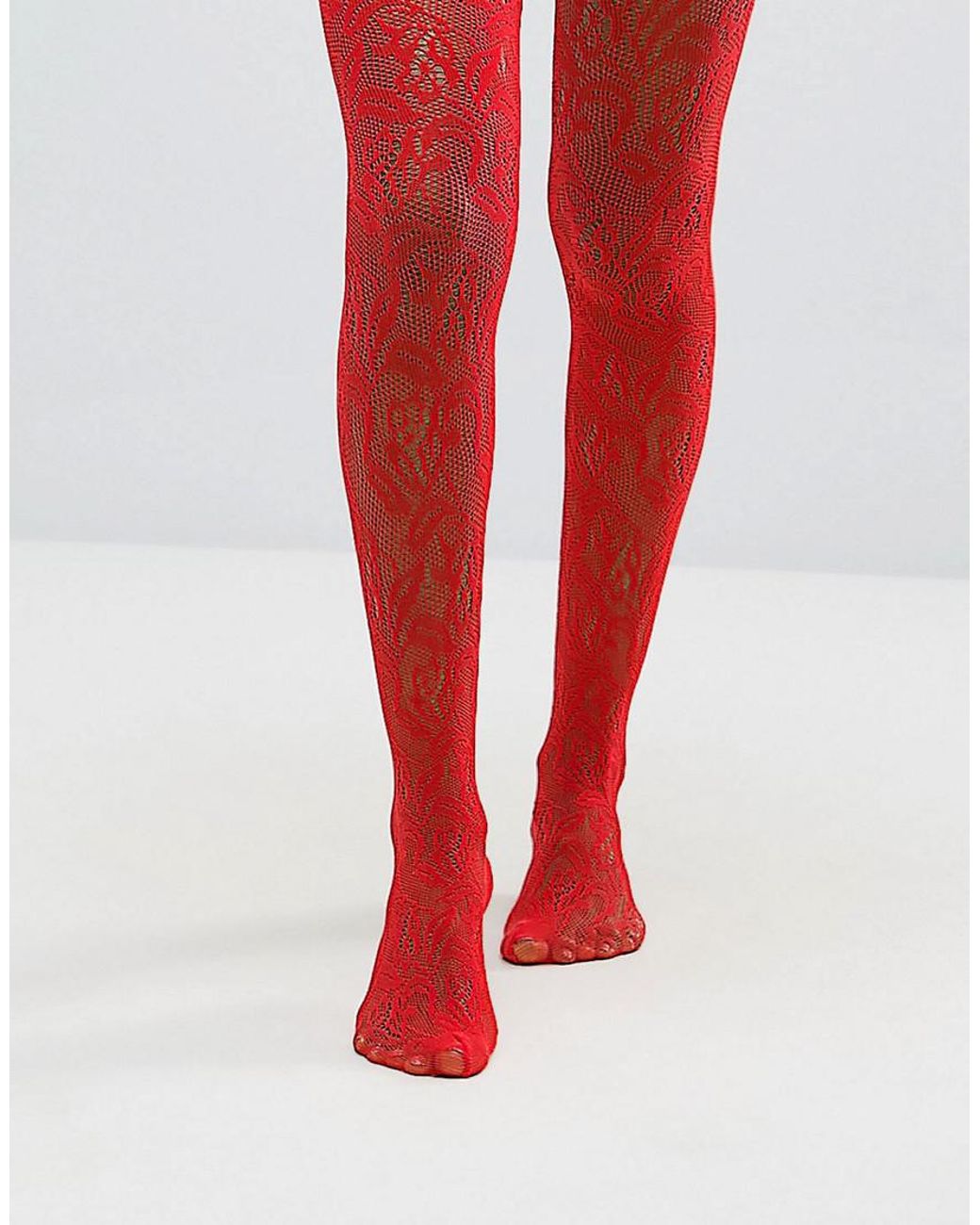 ASOS Floral Lace Mesh Tight in Red