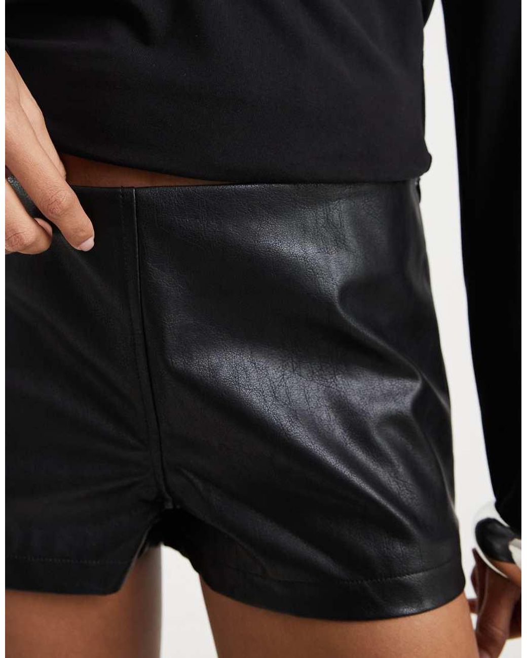 Motel Black Sanne Faux Leather Hot Pants