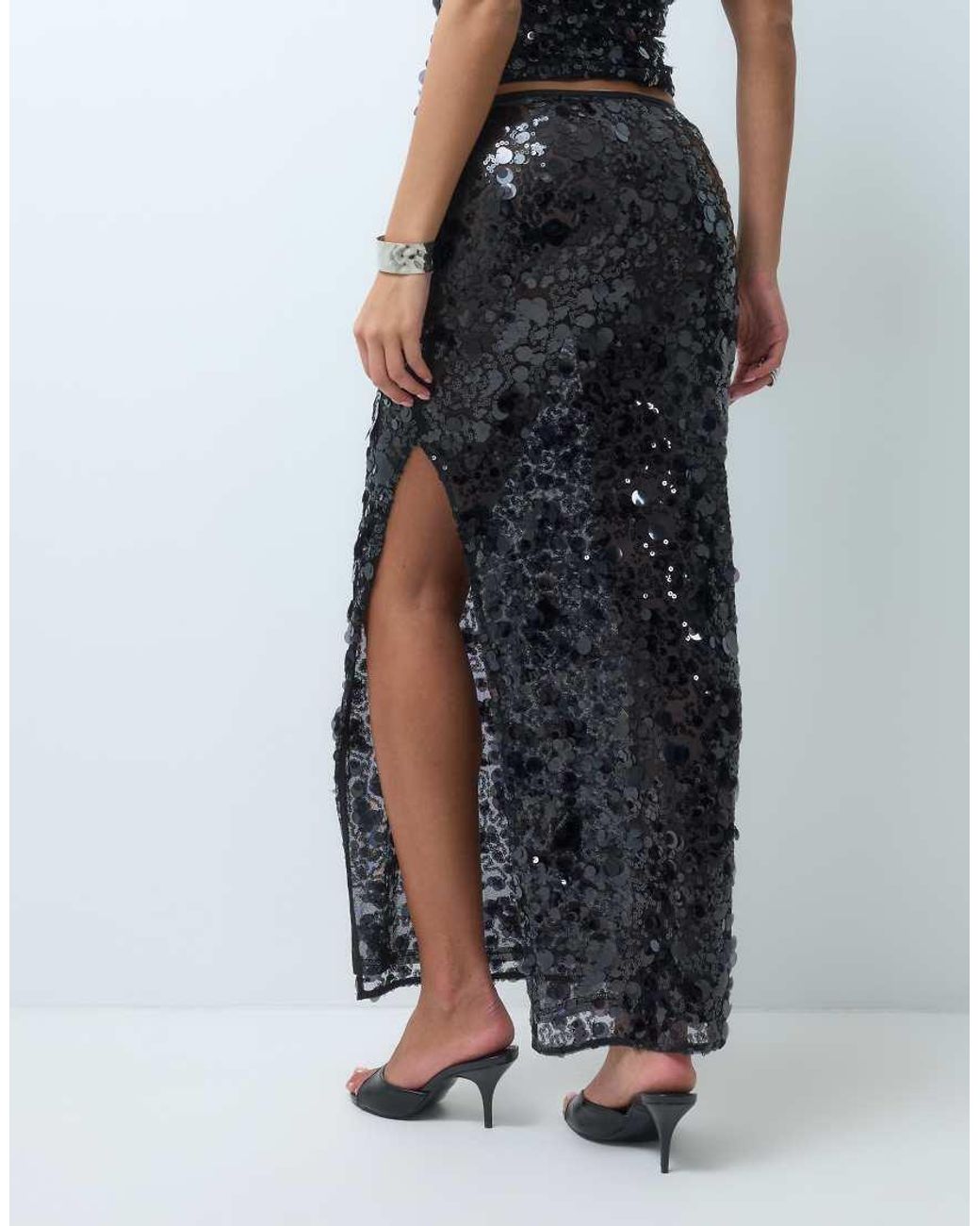 ASOS Blue Co-Ord Sequin Gathered Waist Maxi Skirt With Side Split