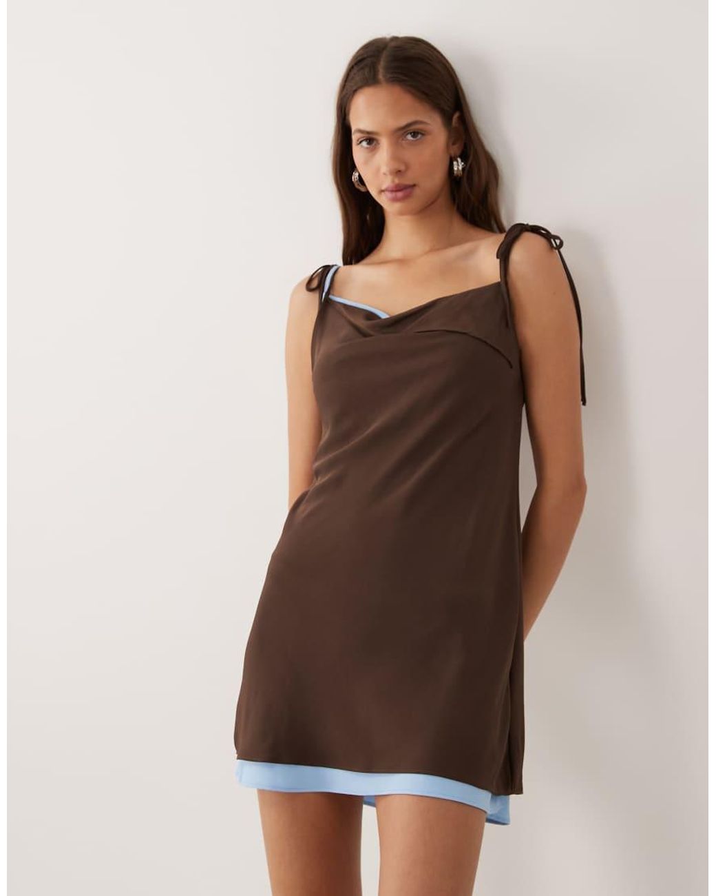 Mango Natural Double Layer Tie Shoulder Mini Dress