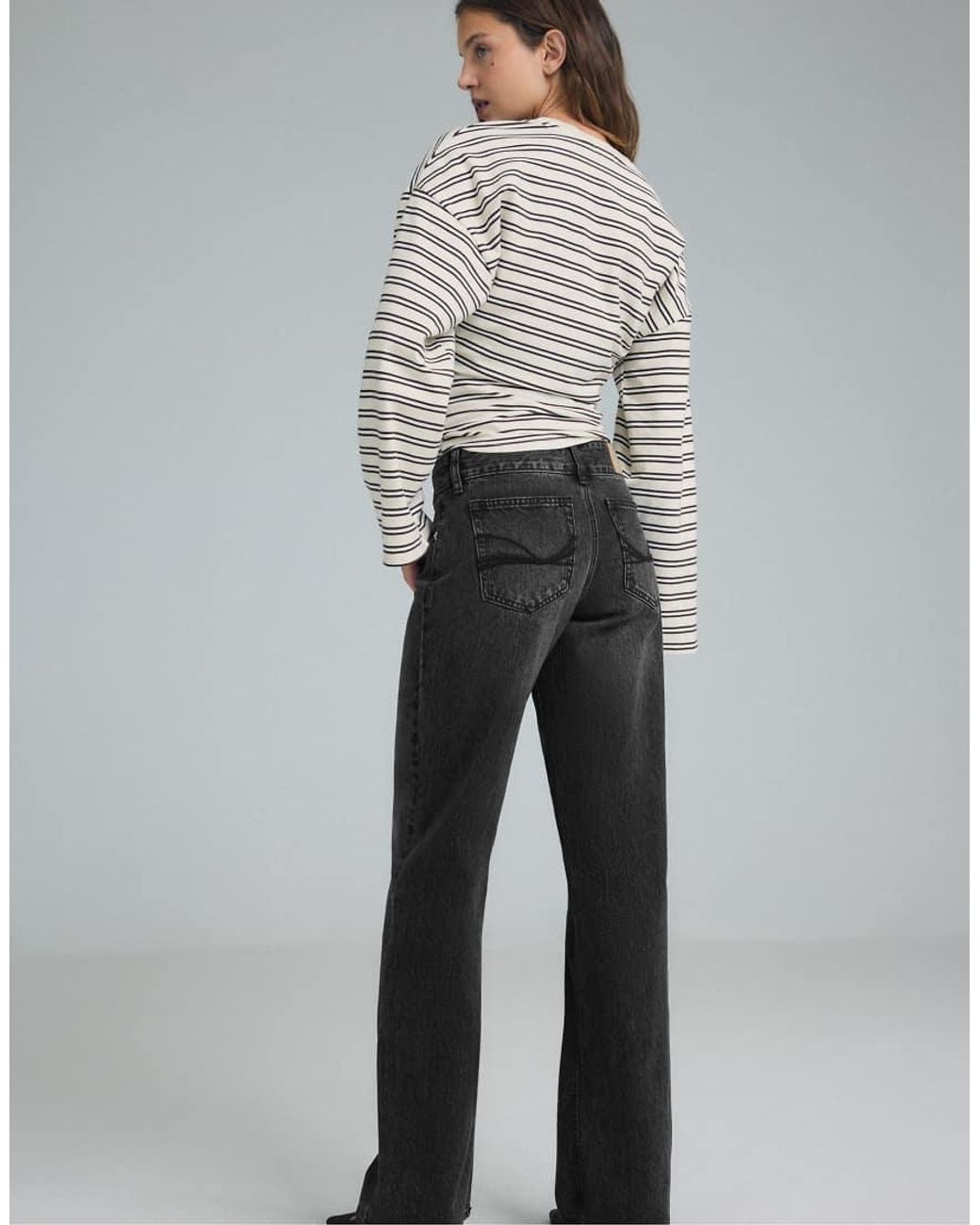 Stradivarius Gray Low-rise Straight-leg Jeans With Hammer Waistband