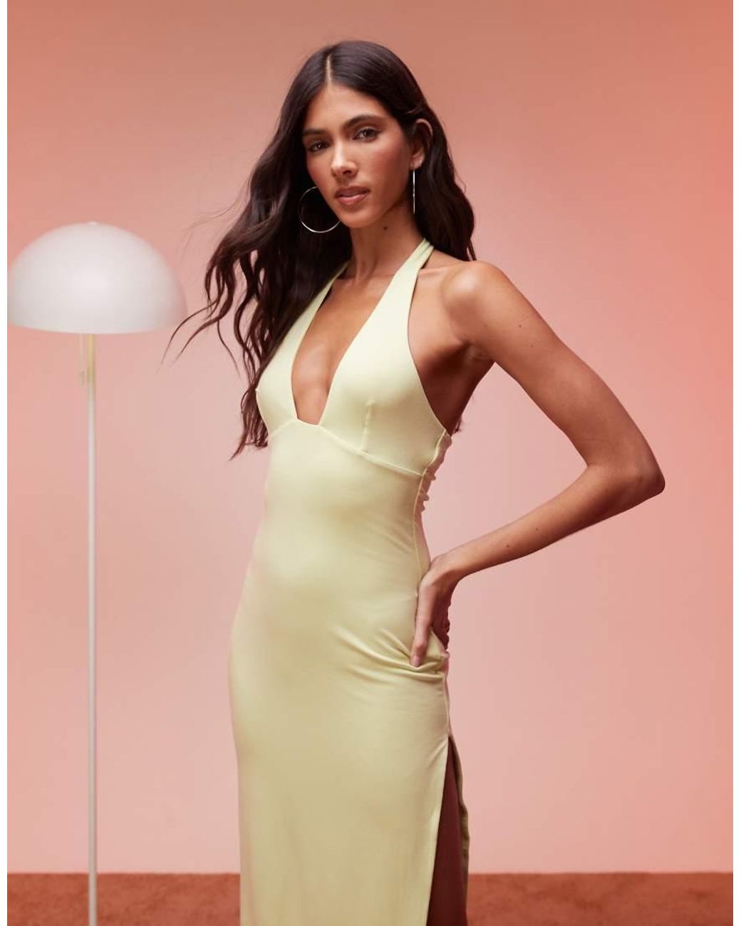 Oh Polly Pink Mei Split Halterneck Maxi Dress