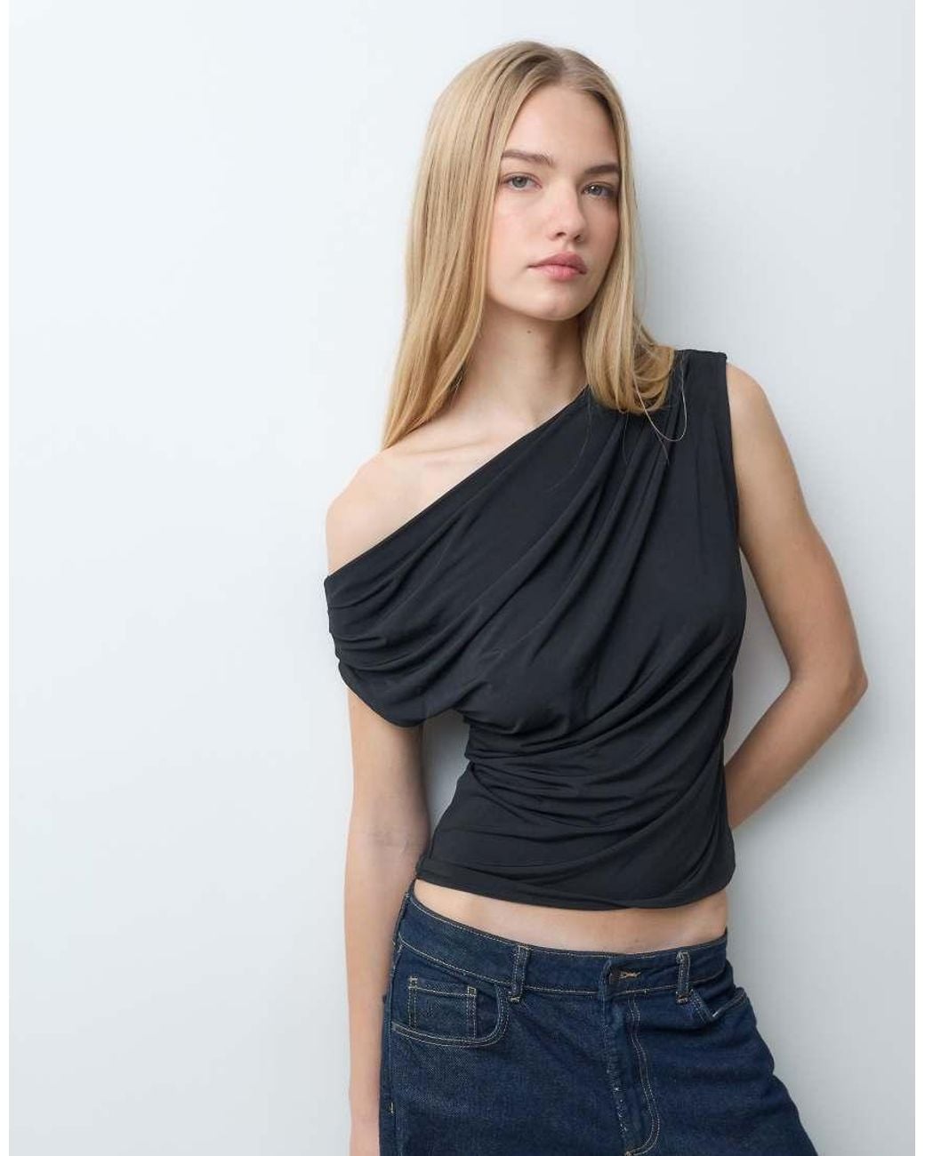 Jdy Blue Off Shoulder Draped Top