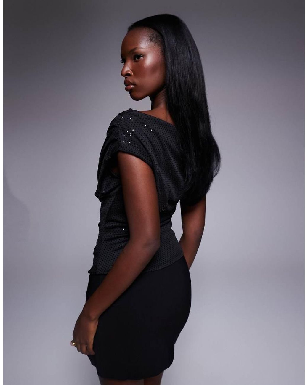 New Look Black Sequin Drape Top