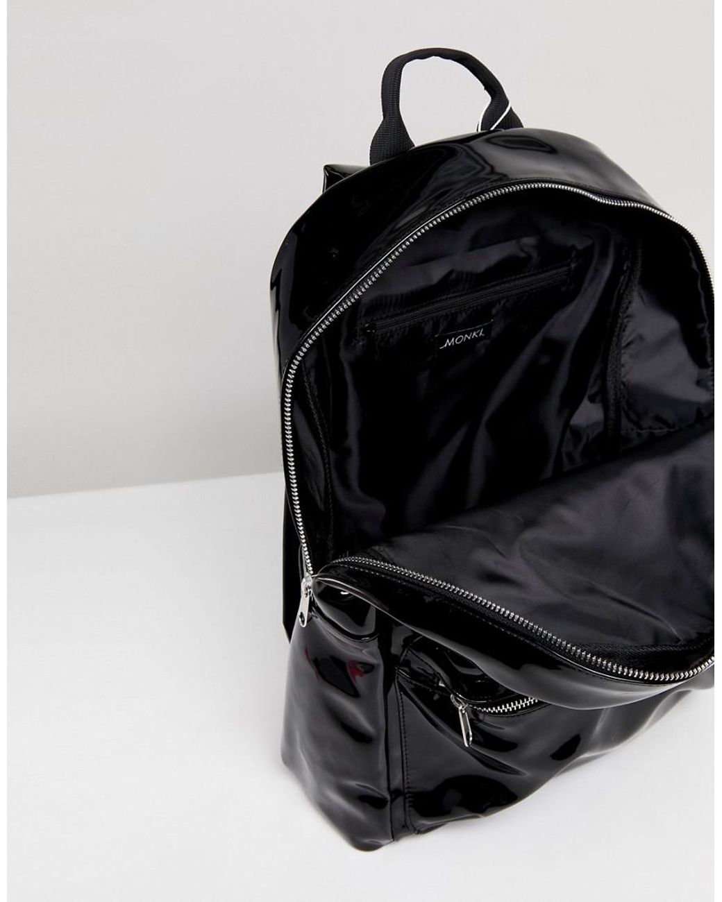 Monki Patent Backpack in Black Lyst UK