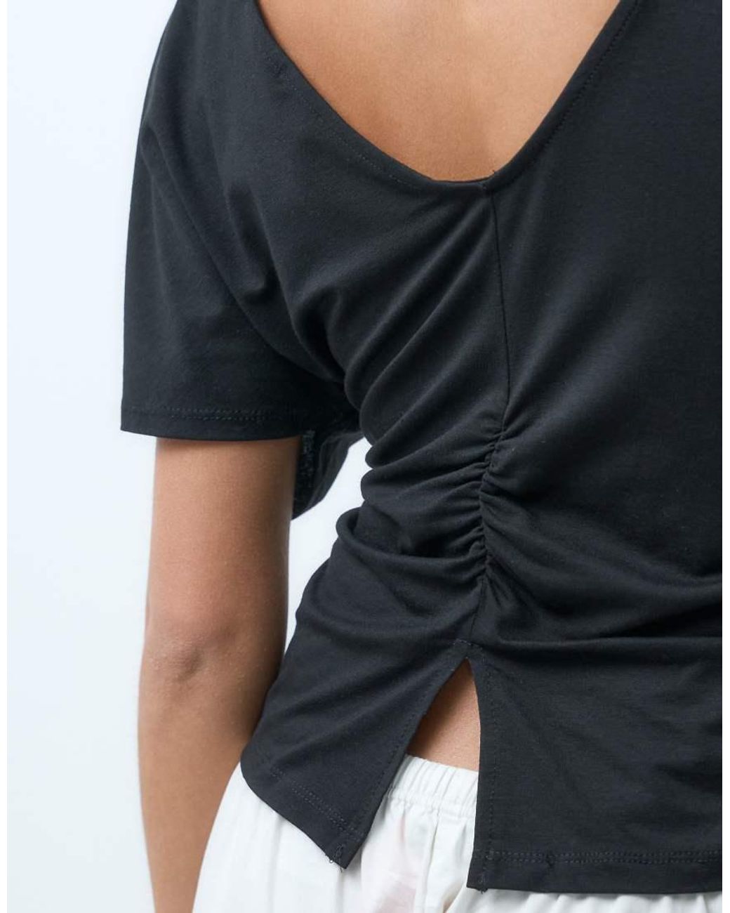 ASOS Black Cinch Waist Angel Sleeve Tee With V Back Detail