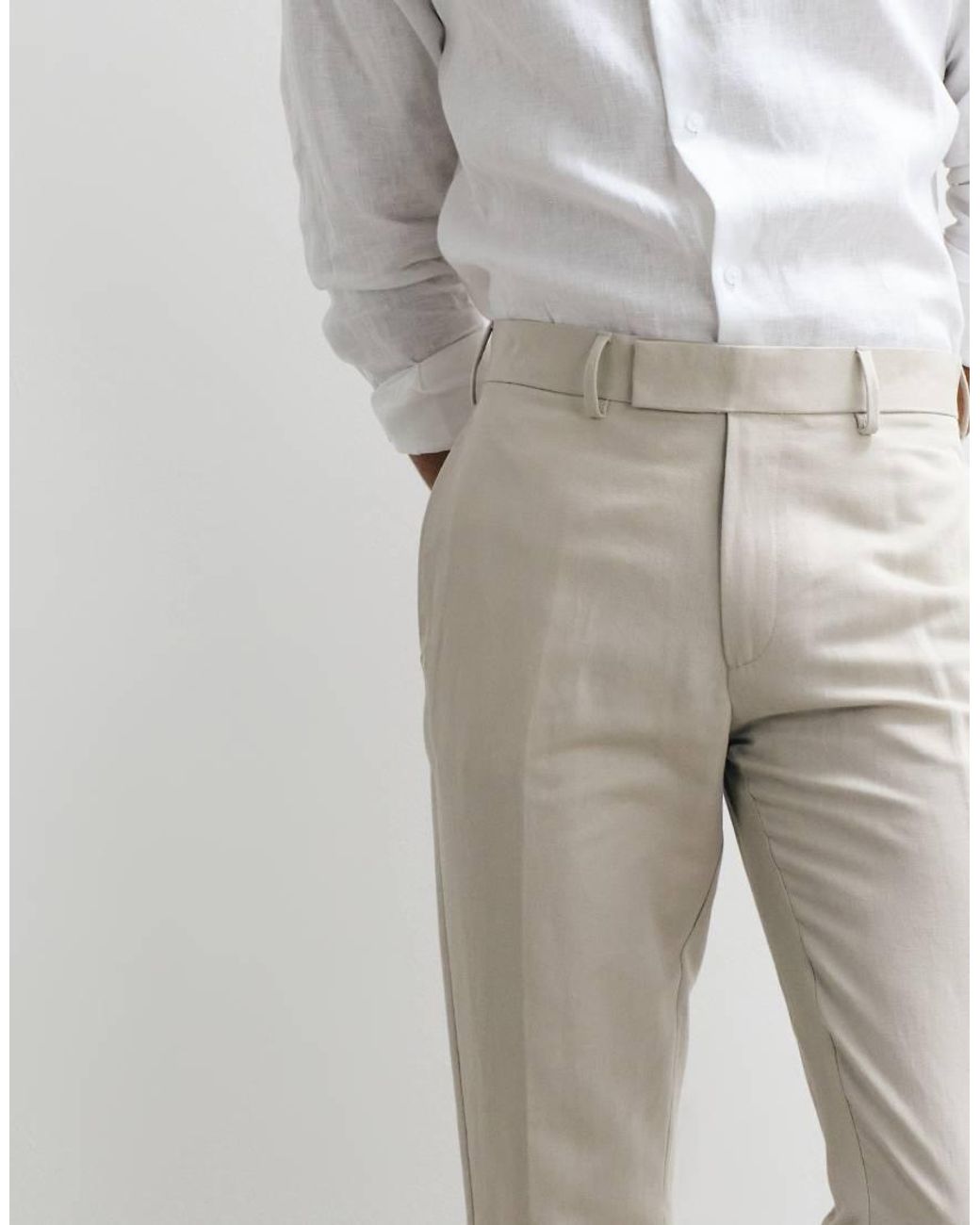 ASOS Natural Tailored Linen Rich Slim Trousers for men