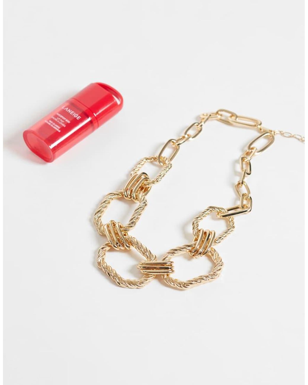 ASOS Metallic Statement Necklace With Squared-Off Chain Links