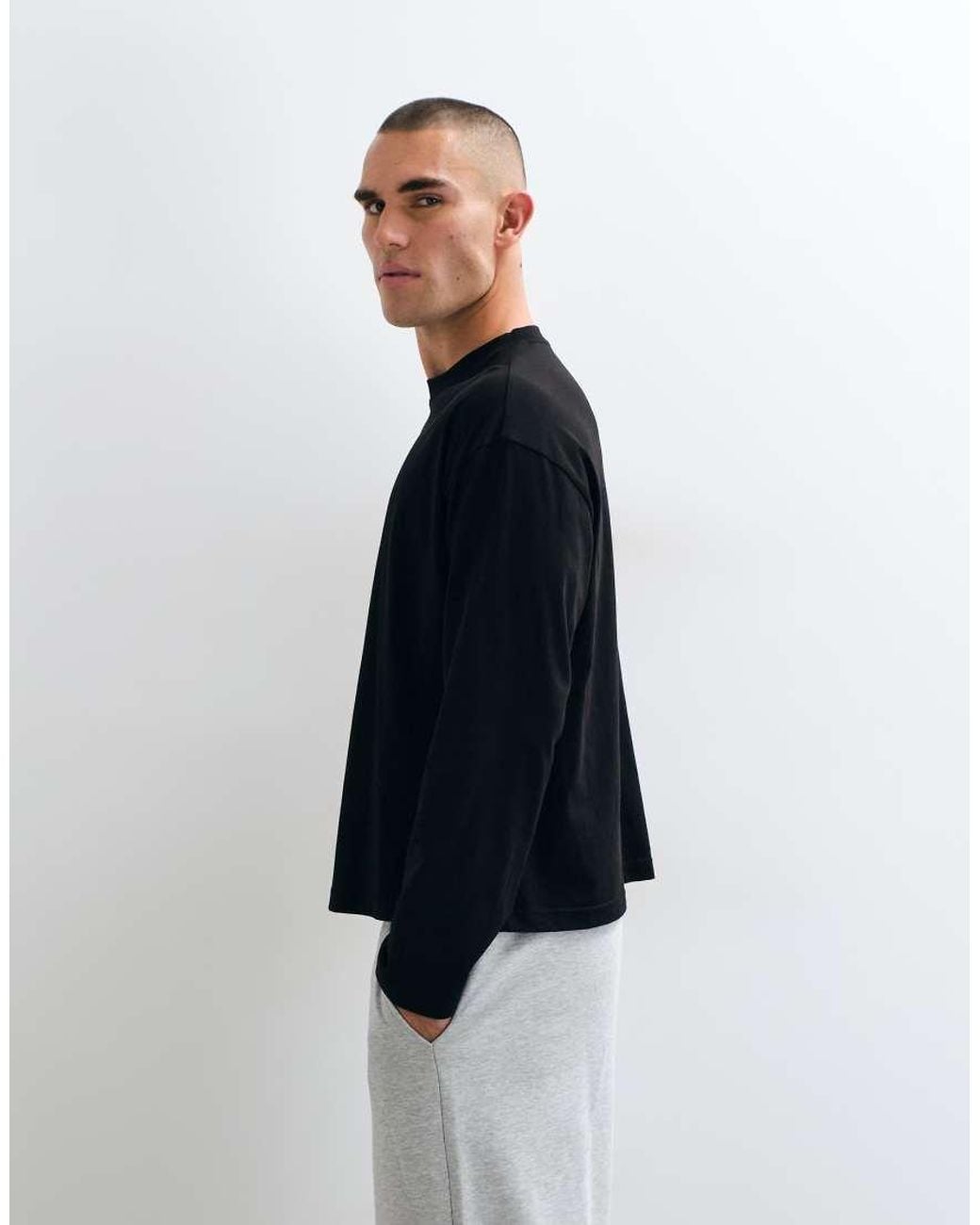 ASOS Black Boxy Oversized Long Sleeve T-shirt With Chest Graphic for men