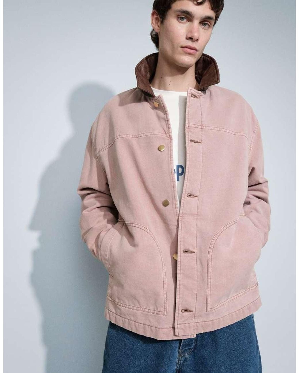 ASOS Pink Washed Workwear Jacket With Contrast Collar for men