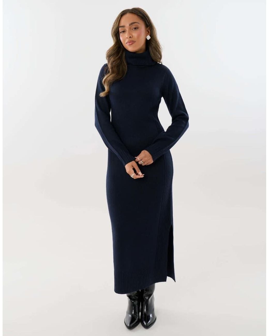 Threadbare Blue Turtle Neck Maxi Jumper Dress