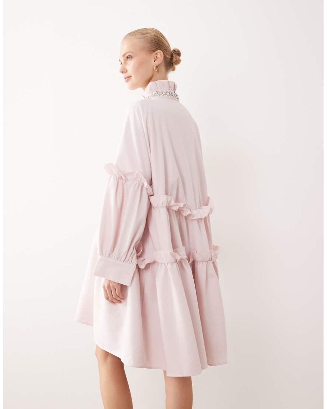 Sister Jane Pink Dream Rising Sun Cotton Smock Embellished Collar Mini Dress