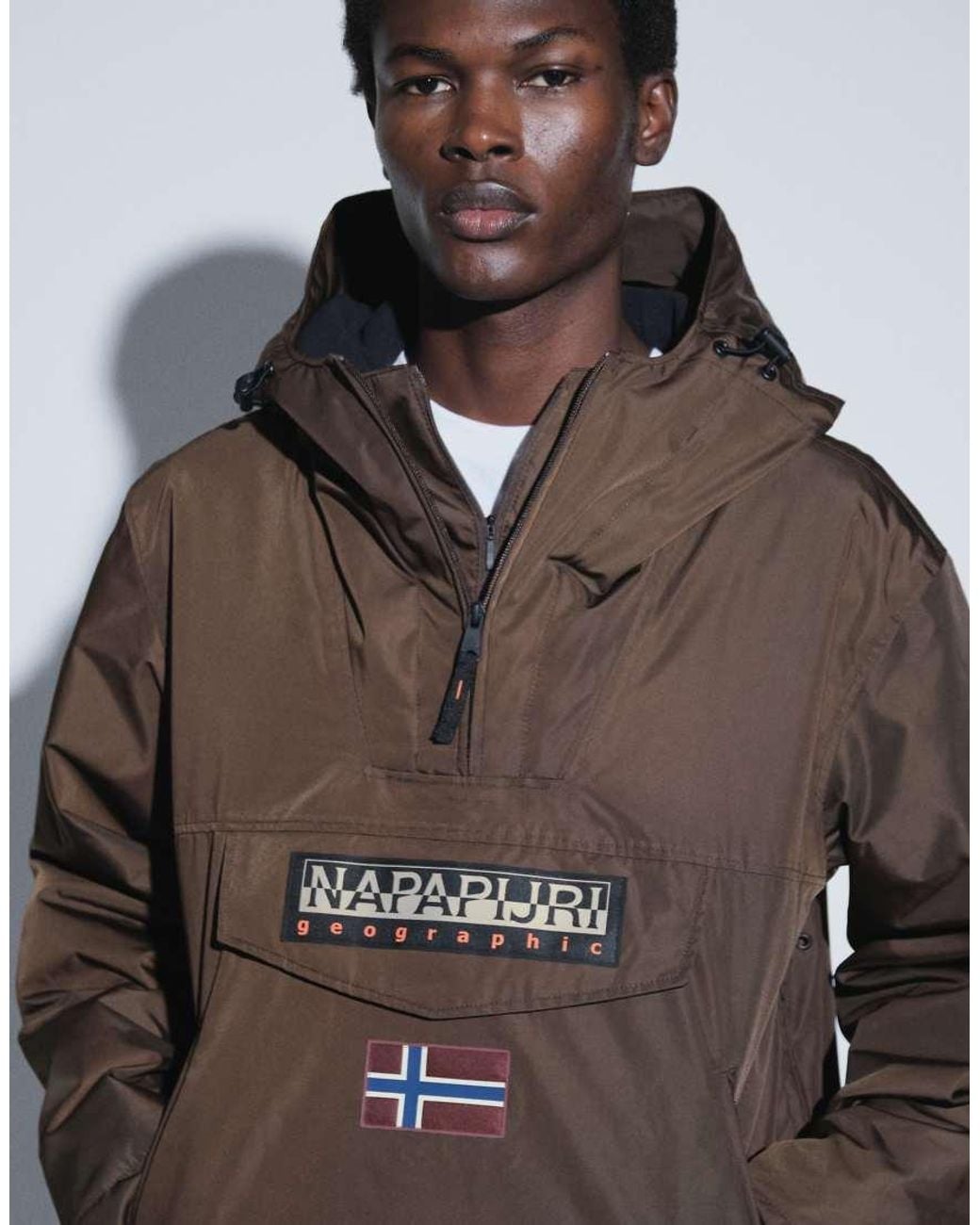 Napapijri Brown Box Logo Anorak for men