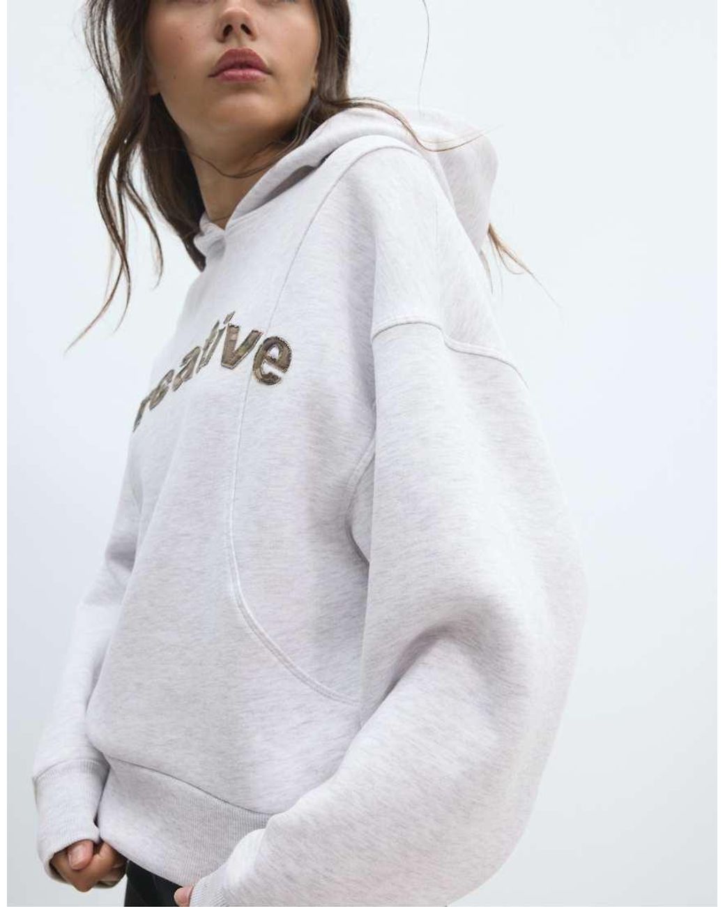 Stradivarius Gray Printed Text Hoodie