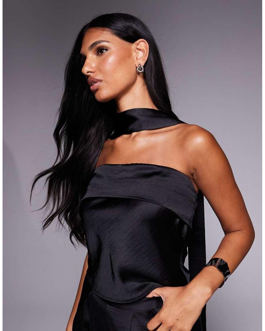 TFNC London Black Bandeau Top With Neck Scarf Detail