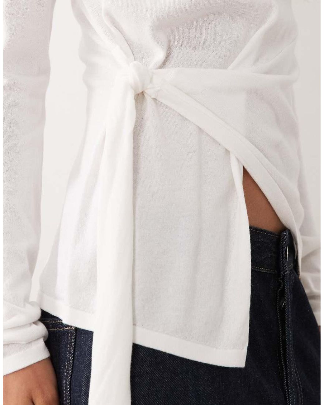 Miss Selfridge White Tie Waist Fine Gauge Knit Top