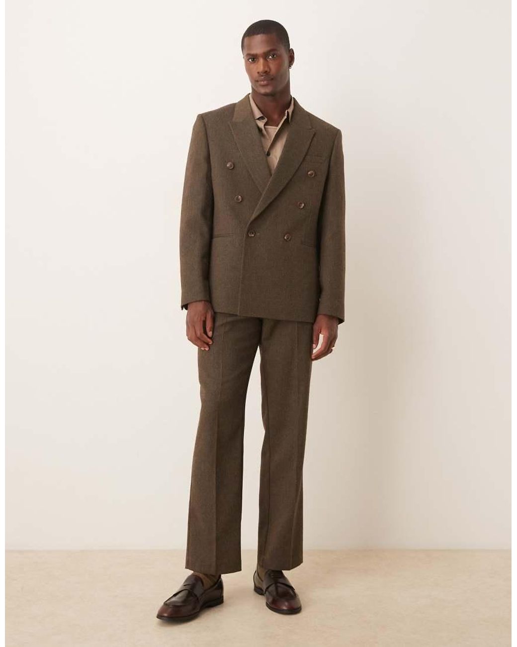 ASOS Brown Regular Herringbone Double Breasted Suit Jacket for men