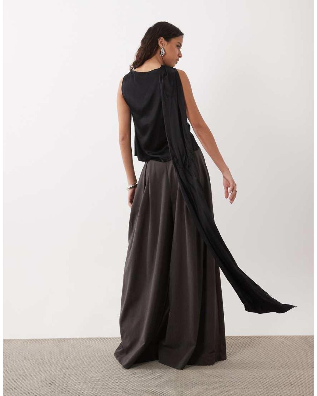 ASOS Black Satin Draped Scarf Detail Top