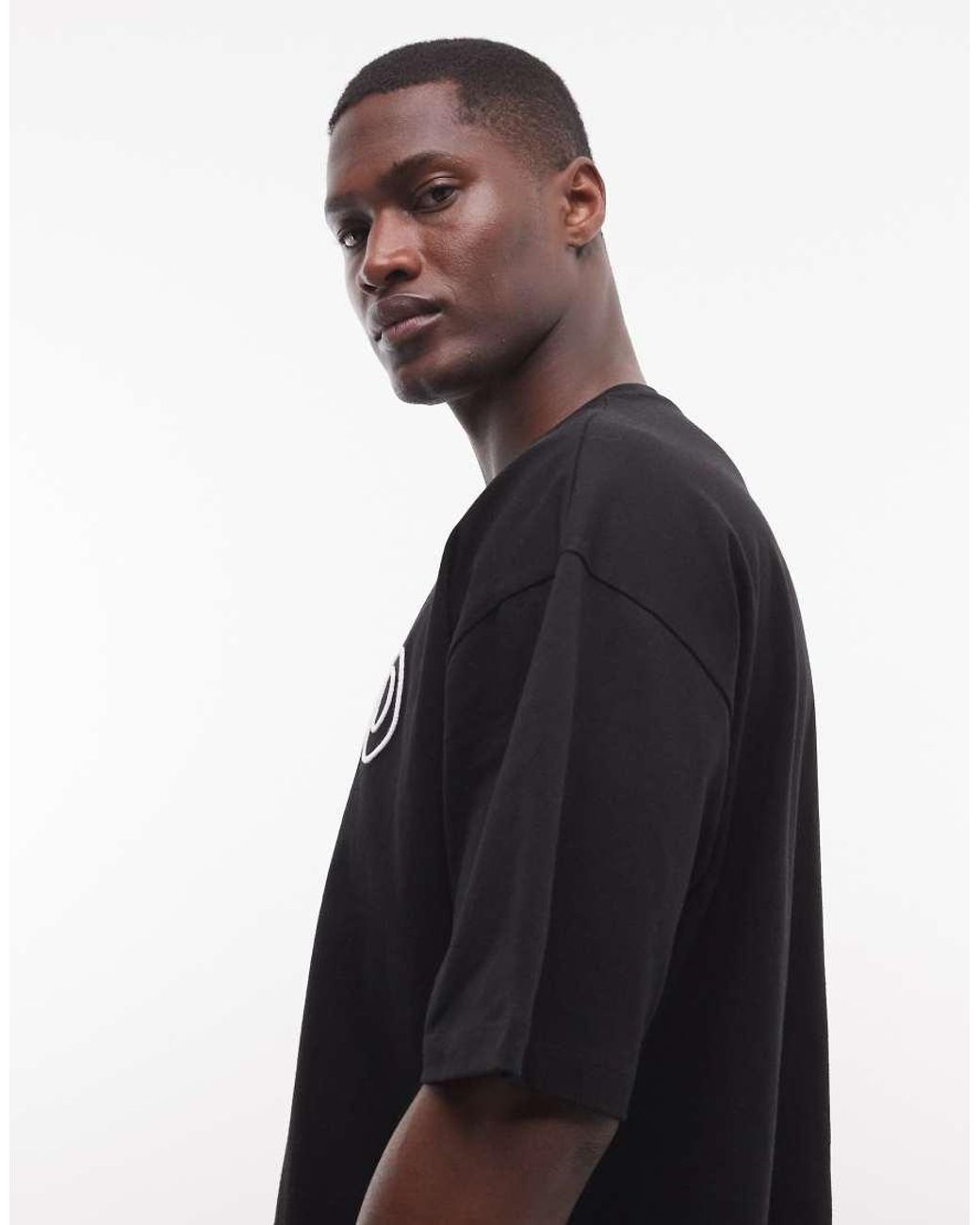 ASOS Black Boxy Oversized T-shirt With Bubble Paraiso High Build Embroidery for men